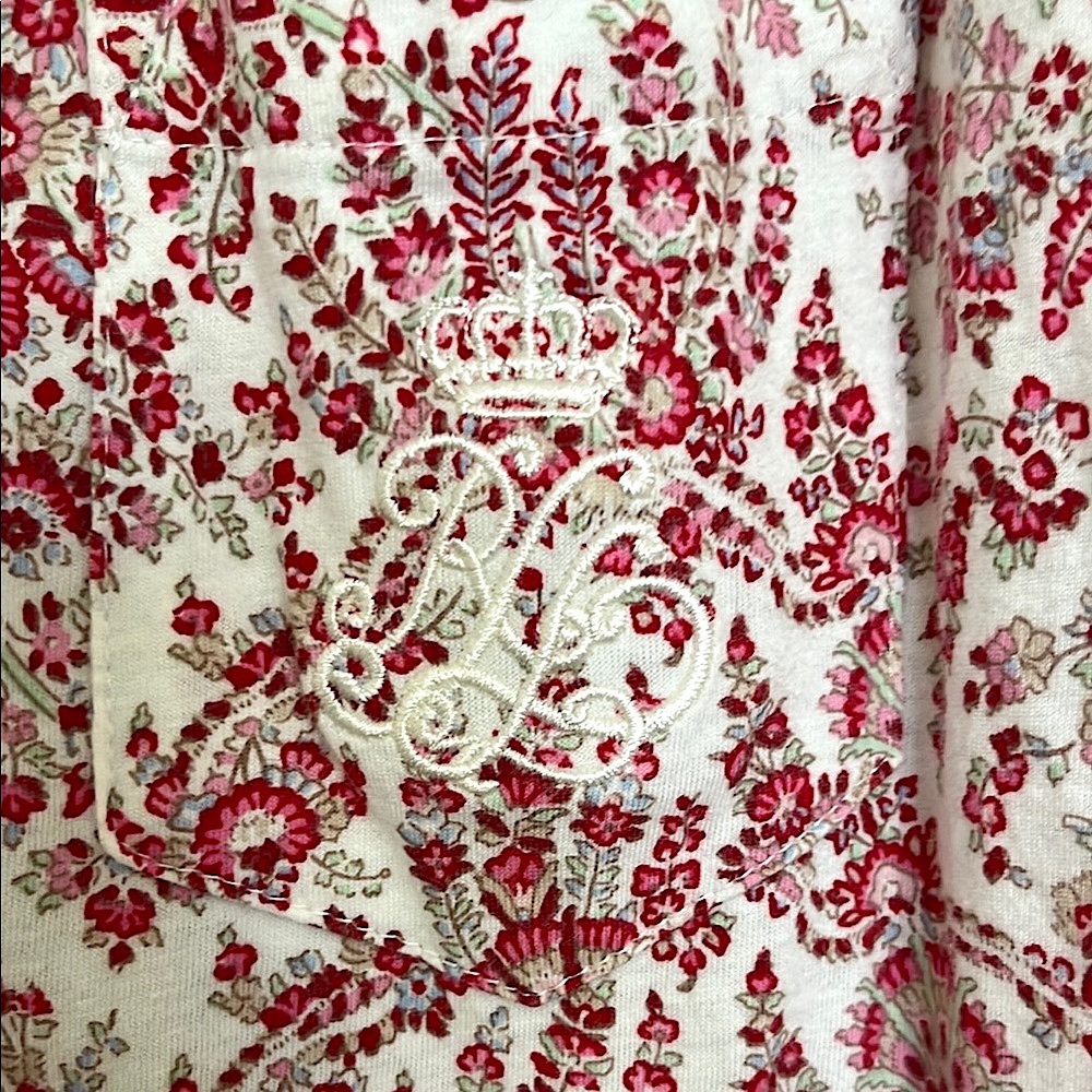 🌹Ralph Lauren 100% Cotton Floral Rose Red Pink Jacquard Paisley Sleep Shirt Gown